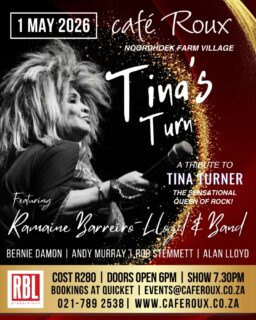 We'll be at @cafe_roux in Noordhoek on Friday the 1st of May and would love you to join us! It's a long weekend and the perfect opportunity for a party night out with our TINA'S TURN show! ✨️🎙🎶

TINA’S TURN is a Tribute to the Legendary Tina Turner! Ramaine Barreiro-Lloyd started impersonating Tina on stage at the age of twelve. Today, still going strong and known as one of South Africa’s much-loved Tina Turner character performers, Ramaine boasts powerhouse vocals and a vibrant on-stage presence!

Joining Ramaine is her band:
Bernie Damon – Keyboard and Backing Vocals
Alan Lloyd – Drums
Rob Stemmett – Bass Guitar
Andy Murray – Lead Guitar and Backing Vocals

Bookings: https://www.caferoux.co.za/events/tinas-turn-live-cafe-roux/ | Quicket 🎟 

#RBL #TinaTurner #TributeShow #Noordhoek