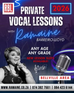 Book your private 𝐕𝐨𝐜𝐚𝐥 𝐋𝐞𝐬𝐬𝐨𝐧𝐬 with @ramaine, boost your confidence and enjoy your MUSIC! 🎙🎶

Treat yourself or a loved one to the 𝐆𝐈𝐅𝐓 𝐎𝐅 𝐌𝐔𝐒𝐈𝐂 this year! 𝘈𝘕𝘠 𝘎𝘙𝘈𝘋𝘌. 𝘈𝘕𝘠 𝘈𝘎𝘌. In the Bellville area. Everyone can benefit from private one-on-one vocal training by Ramaine. 

With over 40 years on stage, Ramaine has a wealth of knowledge to share and an intuitive ability to recognise and develop the unique talent of each student. 

Contact us to discuss our packages and to book your first consultation.

📲 074 382 7501 | 084 423 6144
📧 bosslady@ramaine.co.za 
🌐 www.ramaine.co.za 

#RBL #VocalLessons #talentcoach #CapeTown